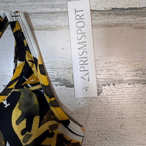 Prismsport Strappy Yellow Leaf Sports Bra Mesh NWT Small - Picture 2 of 8